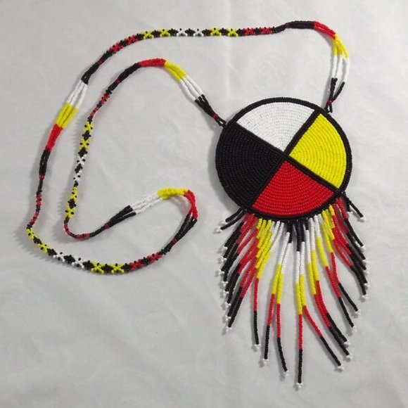 Jewelry Indigenous Beaded First Nations Medicine Wheel Medallion On Leather Poshmark